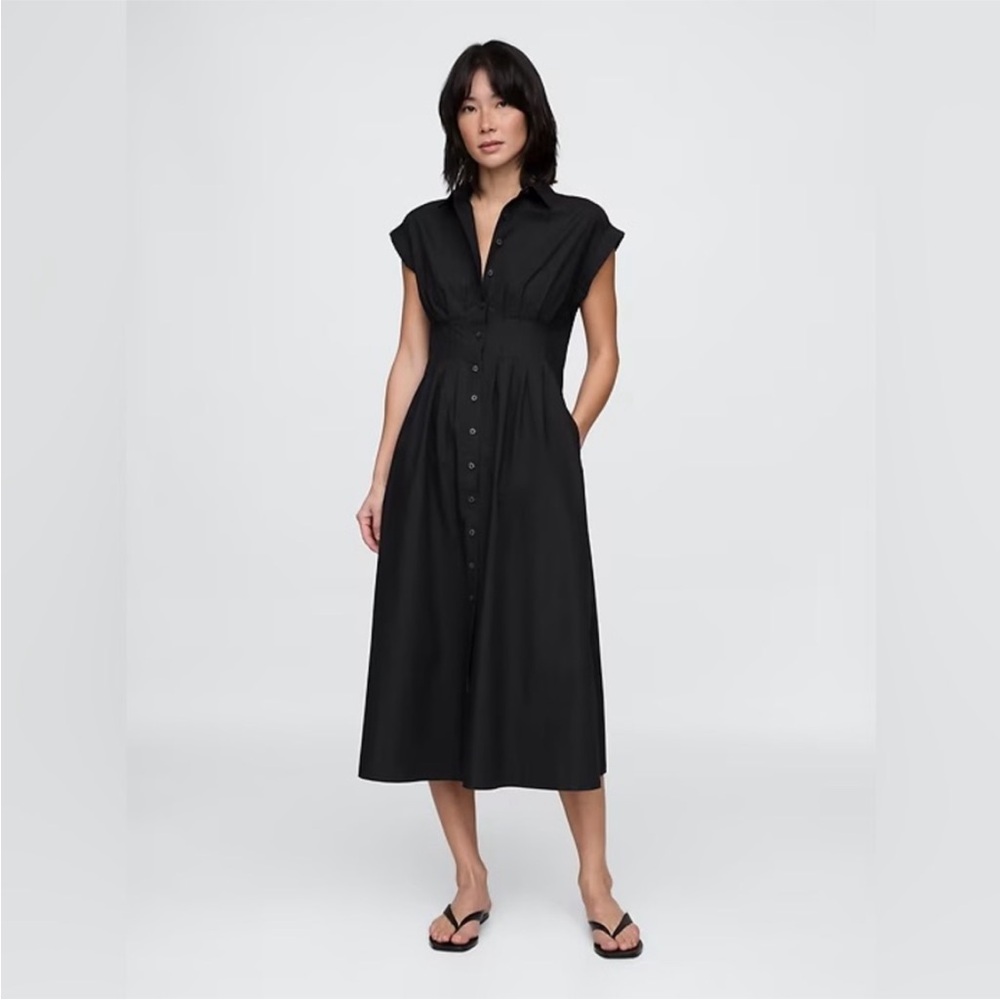 NWT! Gap Poplin Midi Black Shirtdress Contemporary - Multiple 🎻 - Picture 1 of 9